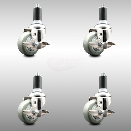 Service Caster 3.5 Inch 316SS Gray Poly Swivel 1-3/8 Inch Expanding Stem Caster Set Brake SCC SCC-SS316EX20S3514-PPUB-TLB-138-4
